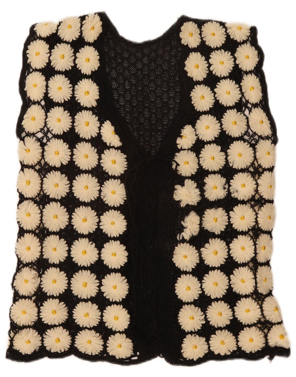 Sweter damski bez rękawów w stylu vintage, UK 12, średni, czarny, kwiatowy