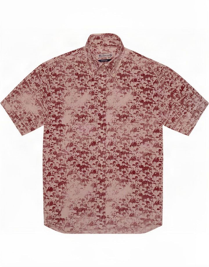 Ben Sherman Męska koszula z krótkim rękawem w abstrakcyjny wzór, średnia czerwona