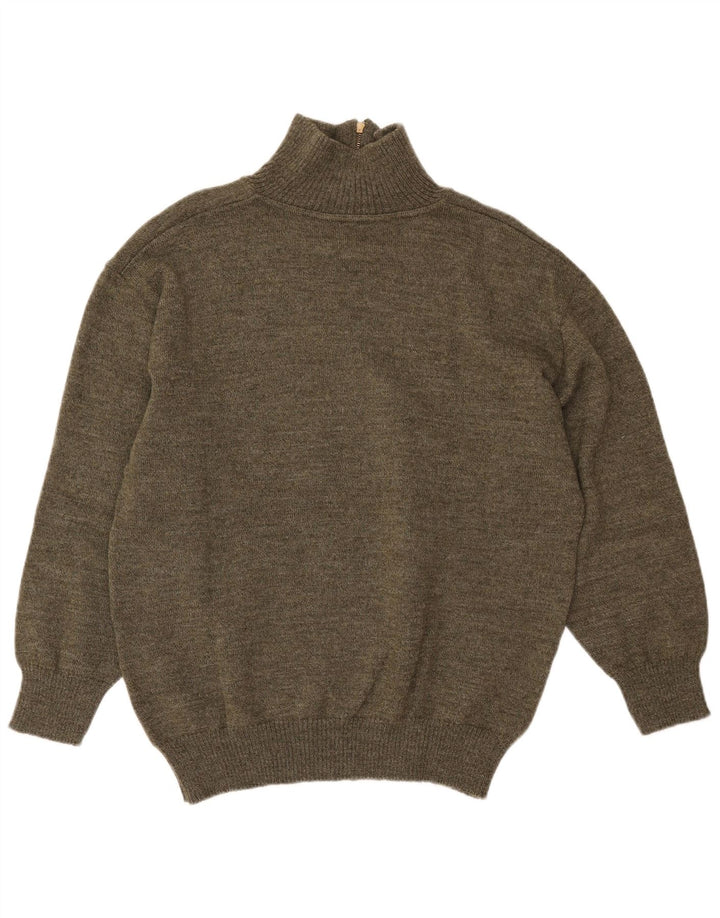 Vintage męski sweter z zamkiem błyskawicznym, średnio zielony, geometryczny