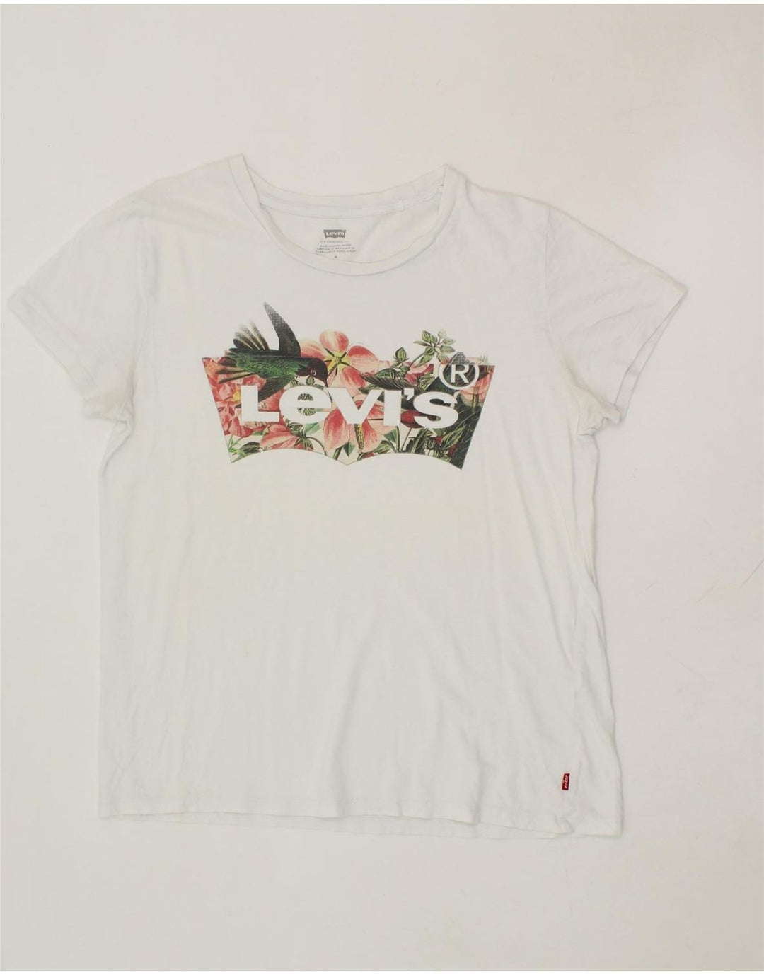 LEVI'S Womens Graphic T-Shirt Top UK 14 Medium White Vintage Levi's and Second-Hand Levi's from Messina Hembry 