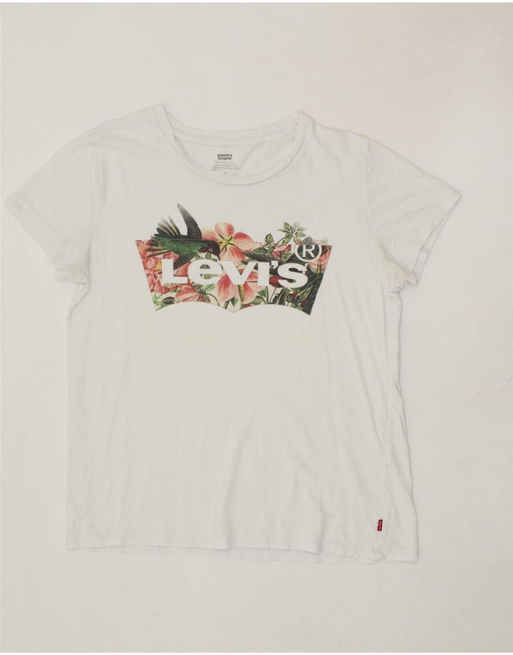 LEVI'S Womens Graphic T-Shirt Top UK 14 Medium White Vintage Levi's and Second-Hand Levi's from Messina Hembry 