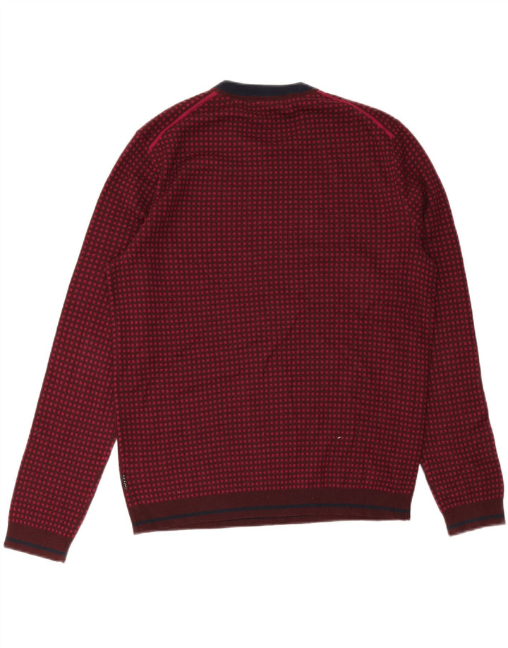 Męski sweter Ted Baker z okrągłym dekoltem, rozmiar 5 XL, wełniany w bordową kratkę