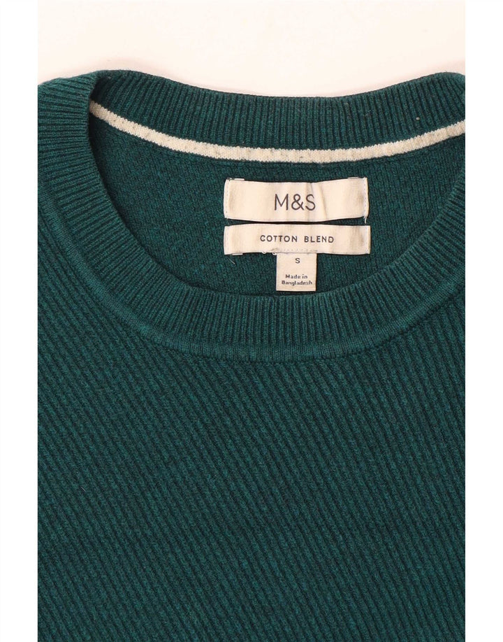 Marks & Spencer Męski sweter z okrągłym dekoltem, mały, zielony, bawełniany