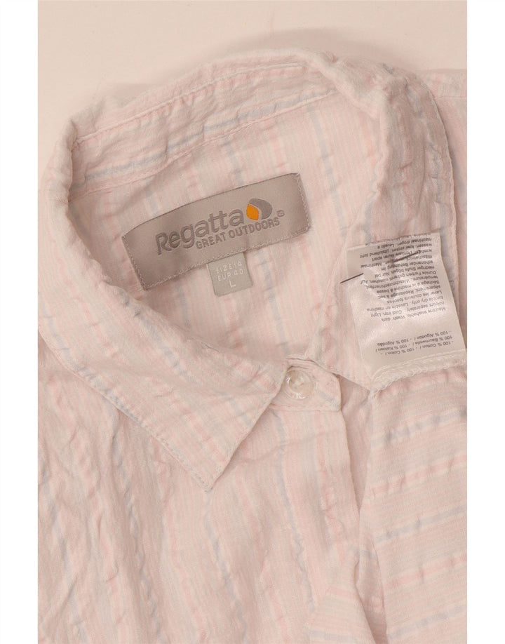 Koszula damska Regatta z krótkim rękawem UK 14, duża, bawełniana w białe paski