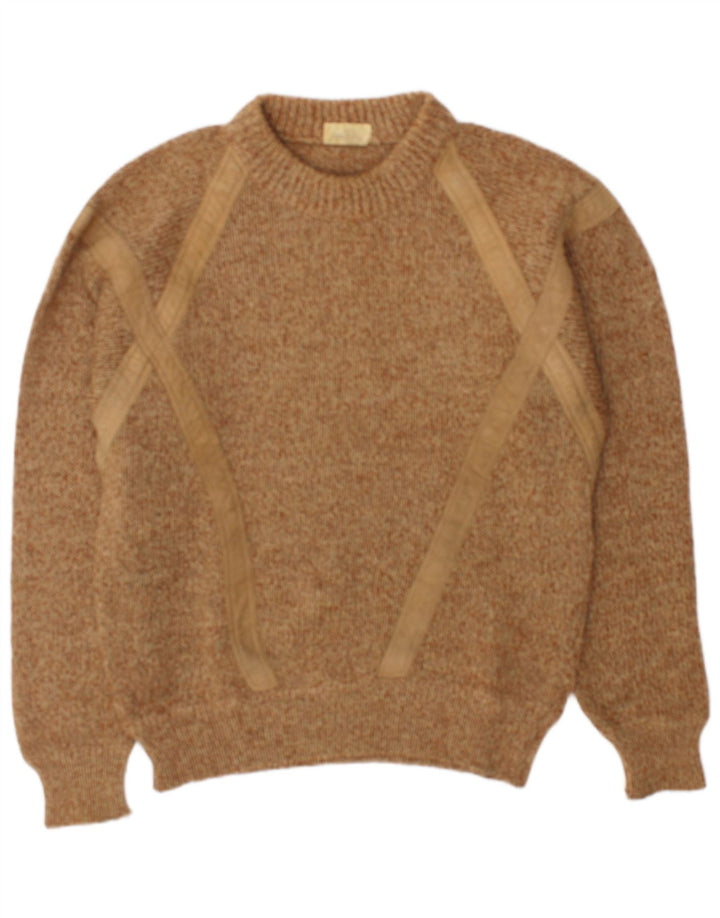 Vintage męski sweter z wycięciem pod szyją, duży, beżowy, nakrapiany