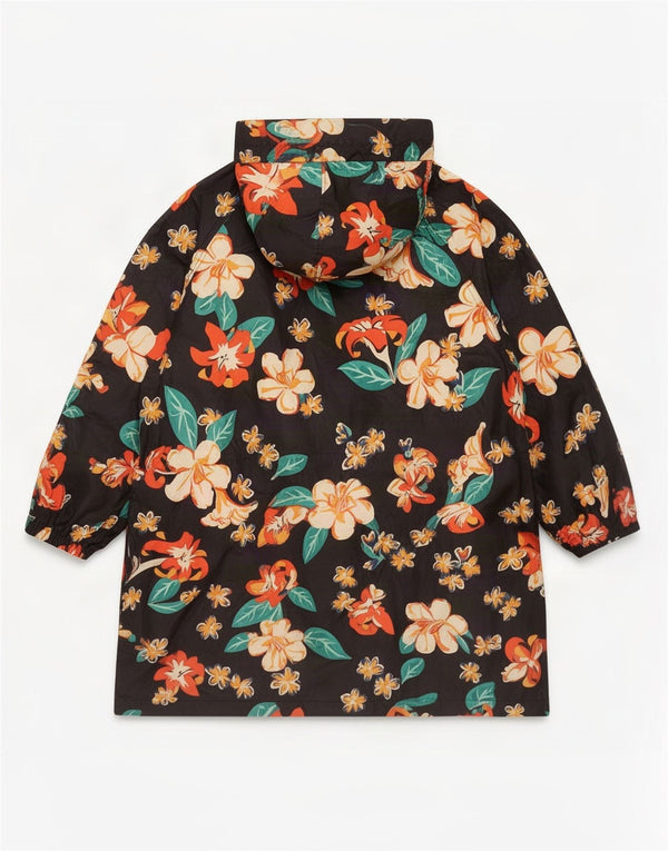 Zara Womens Oversized Hooded Raincoat UK 10 Small Navy Blue Floral
