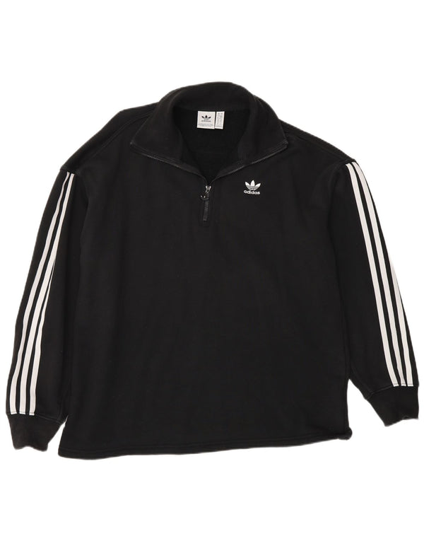 Adidas Damska bluza oversize z zamkiem błyskawicznym, UK 10, mała, czarna bawełna