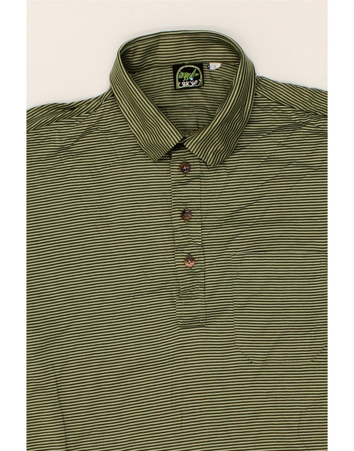 VINTAGE Mens Polo Shirt Medium Green Striped Vintage Vintage and Second-Hand Vintage from Messina Hembry 