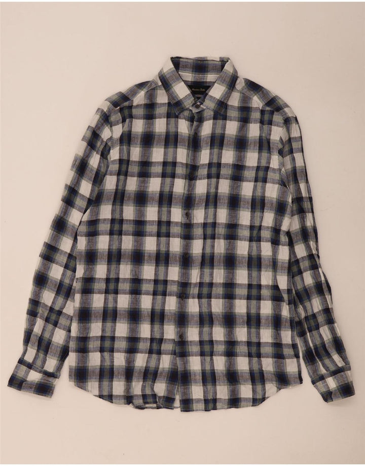 Koszula męska Massimo Dutti, duża, lniana w granatową kratę
