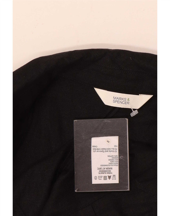 Marks & Spencer Damska marynarka z rękawami 3/4 UK 8, mała czarna lniana