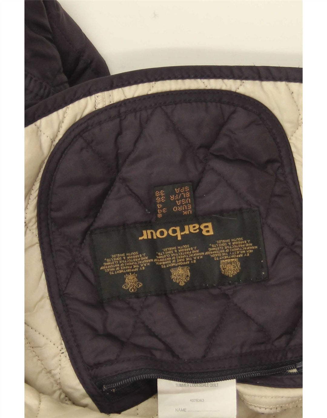 Damska pikowana kurtka Barbour UK 8 Small, granatowa, poliamidowa
