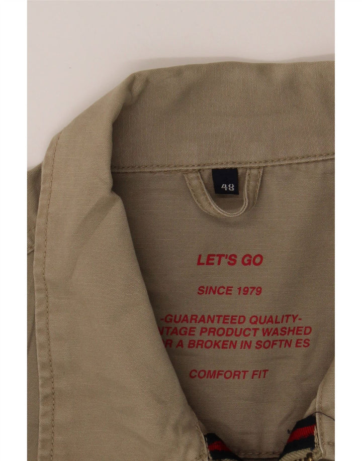 VINTAGE Mens Comfort Fit Bomber Jacket IT 48 Medium Beige Cotton Vintage Vintage and Second-Hand Vintage from Messina Hembry 