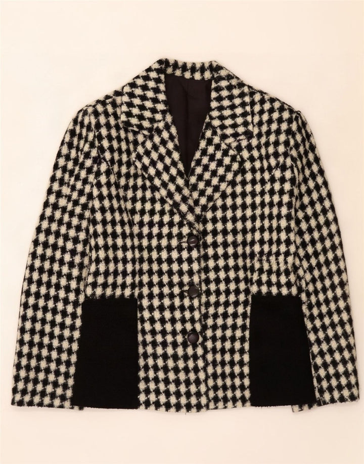 Vintage damska marynarka zapinana na 3 guziki UK 12 Medium Black Houndstooth