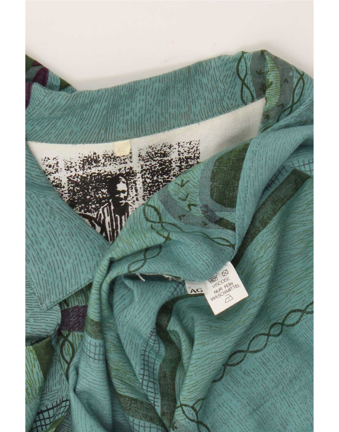 Męska koszula z krótkim rękawem w stylu vintage, abstrakcyjny wzór XL, zielona wiskoza