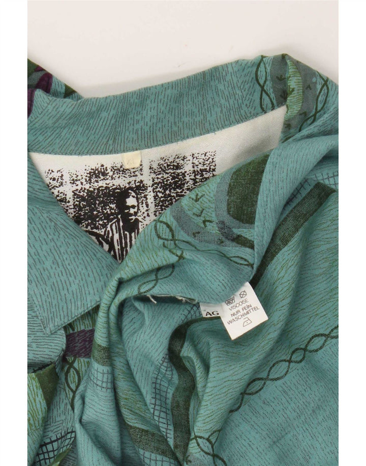 Męska koszula z krótkim rękawem w stylu vintage, abstrakcyjny wzór XL, zielona wiskoza