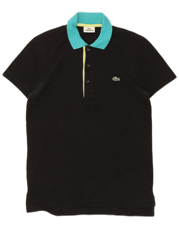Męska koszulka polo LACOSTE, rozmiar 3, mała, czarna, bawełniana w bloki kolorów