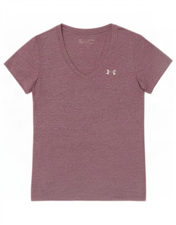 Under Armour Womens Heat Gear Loose Fit T-Shirt Top UK 6 XS Purple Flecked