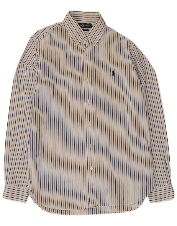 Ralph Lauren Mens Custom Fit Shirt Size 15 Medium White Pinstripe Cotton