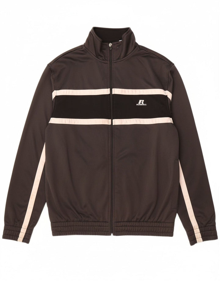 RUSSELL ATHLETIC Mens Tracksuit Top Jacket Small Black Striped Polyester