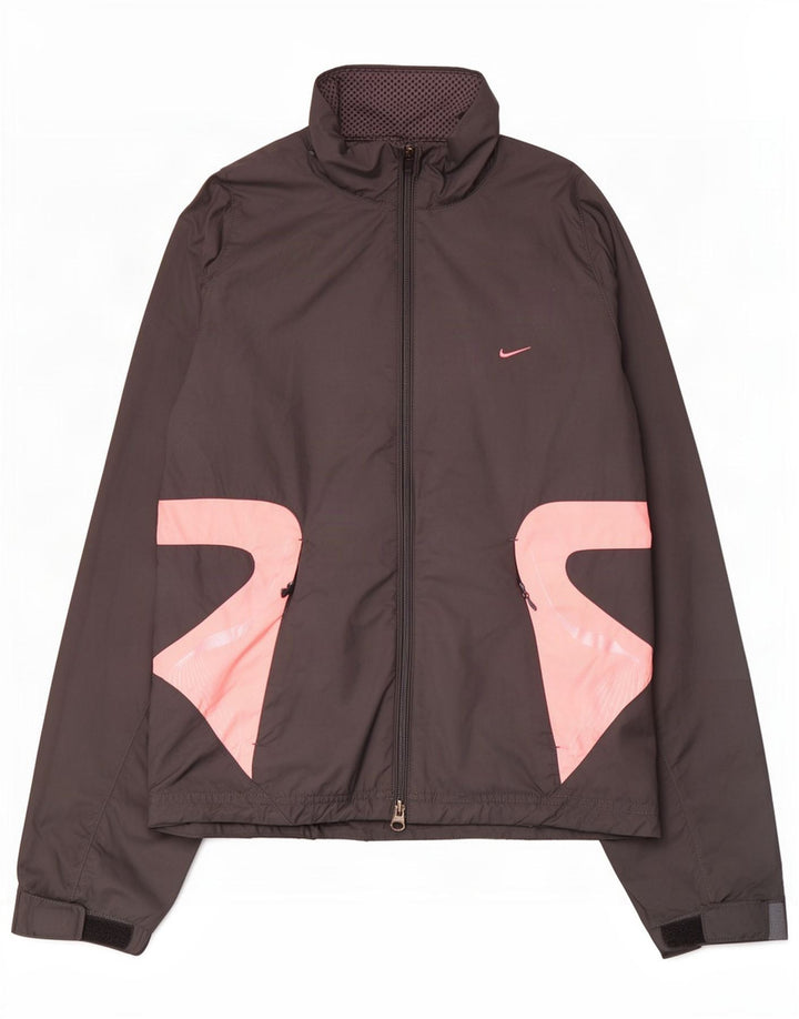 Damska kurtka przeciwdeszczowa Nike Climalite UK 8/10, mała, szara, z blokami kolorów, poliestrowa