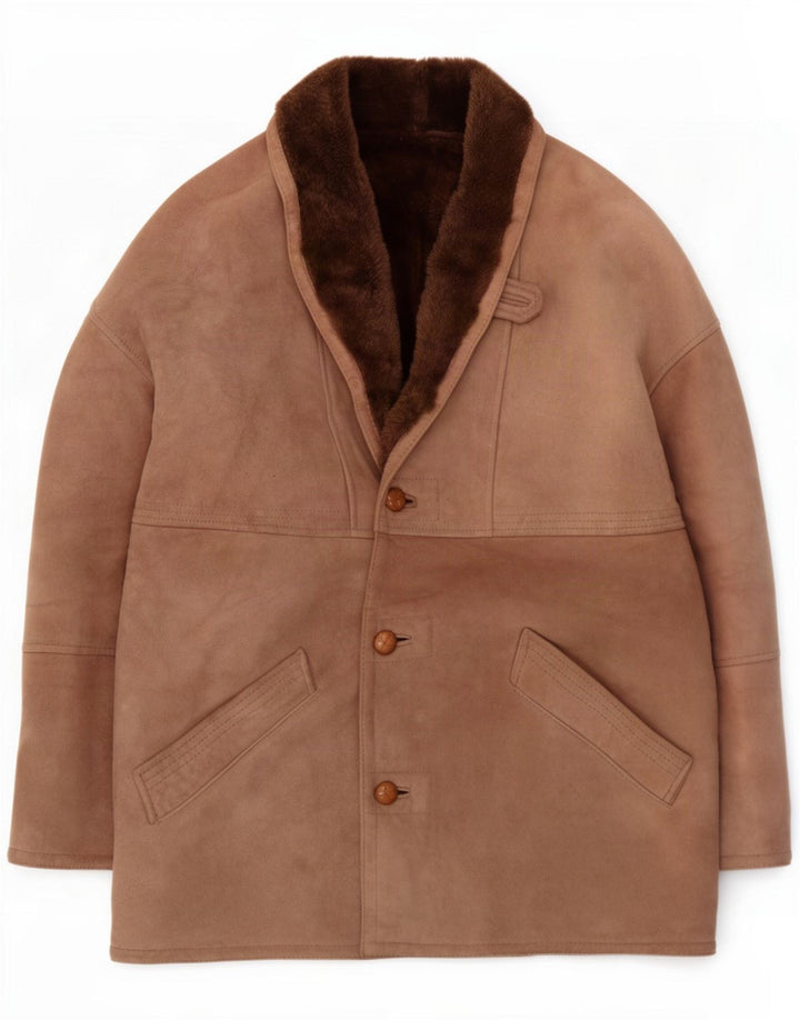 Vintage męska kurtka shearling IT 52 XL brązowa