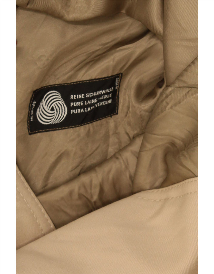 Vintage męski płaszcz dwurzędowy UK 38 średnio beżowy z dziewiczej wełny