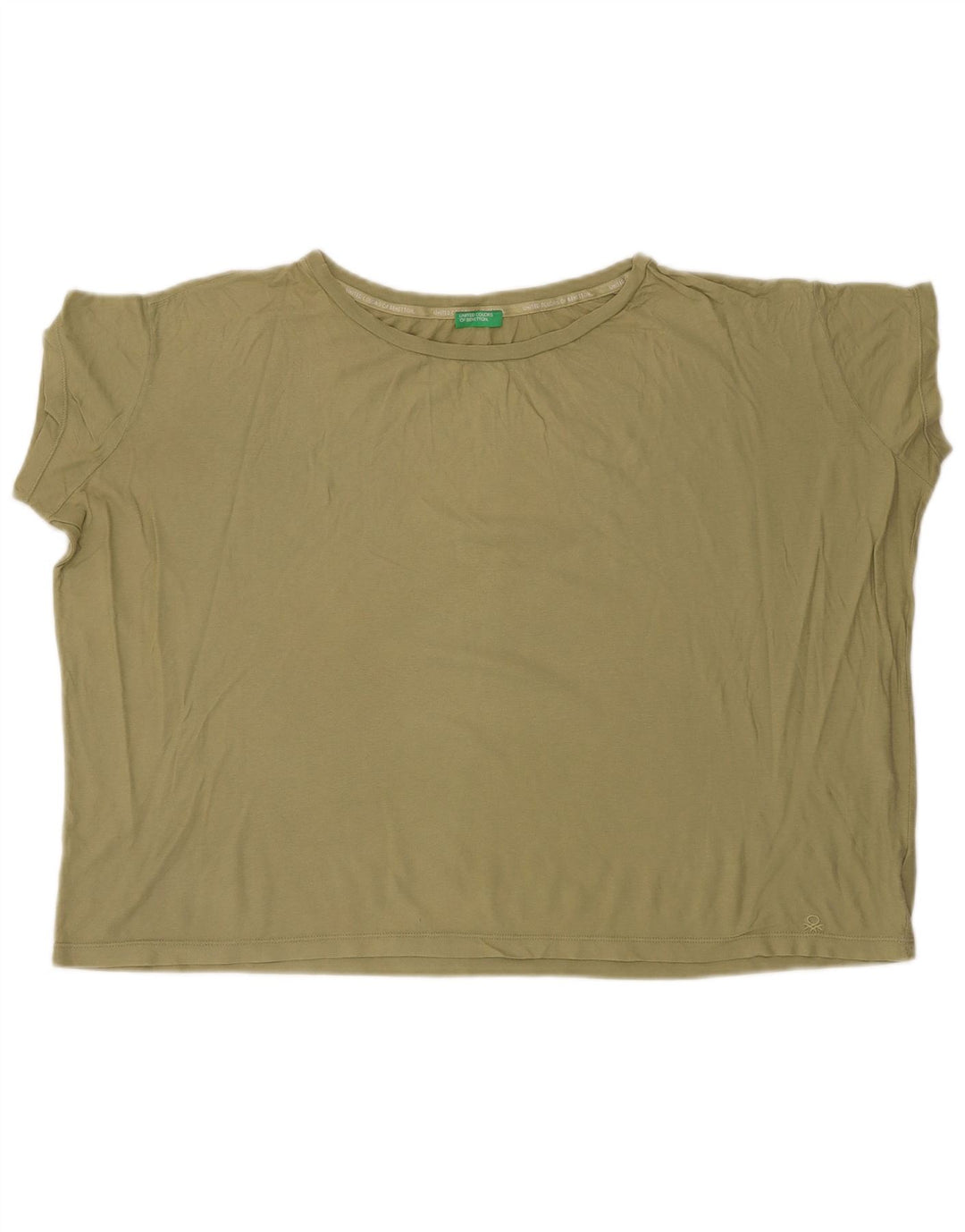 Damska koszulka typu Crop Oversize BENETTON Top UK 6 XS, bawełna khaki