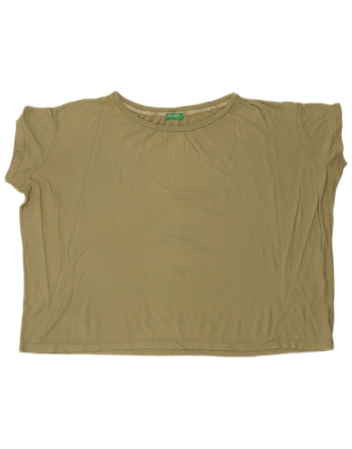 Damska koszulka typu Crop Oversize BENETTON Top UK 6 XS, bawełna khaki