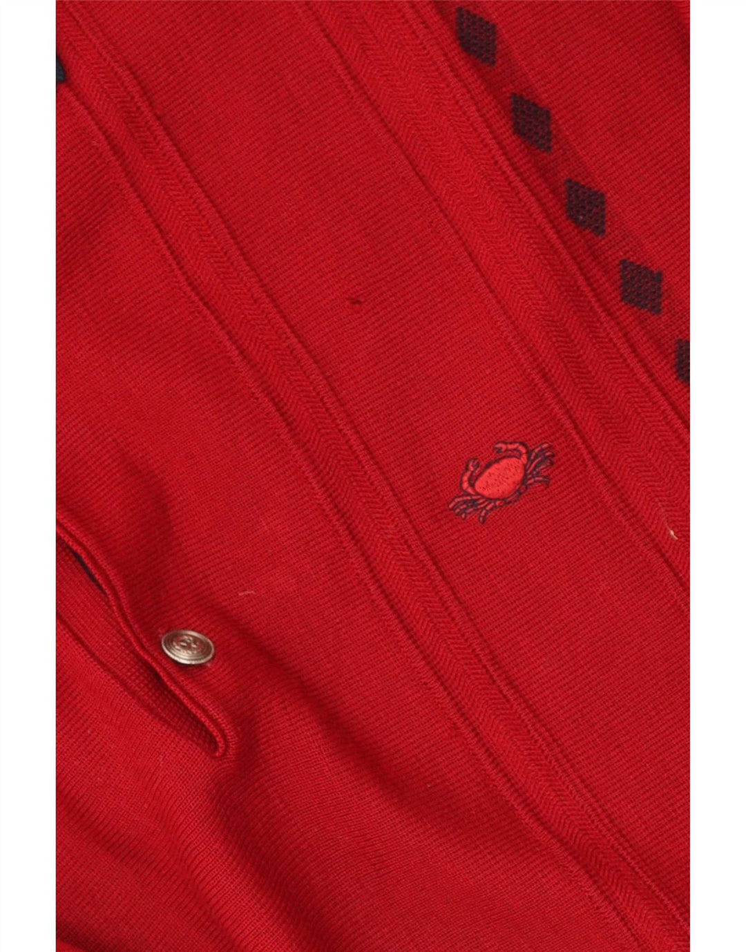 Vintage męski sweter z dekoltem w serek polo, średnio czerwony, geometryczny