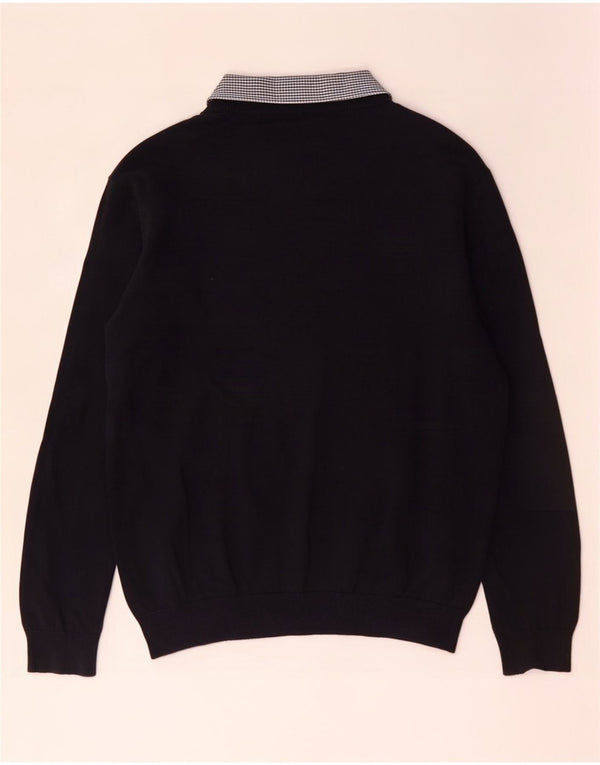 Pierre Cardin Mens V-Neck Jumper Sweater XL Navy Blue Check Cotton