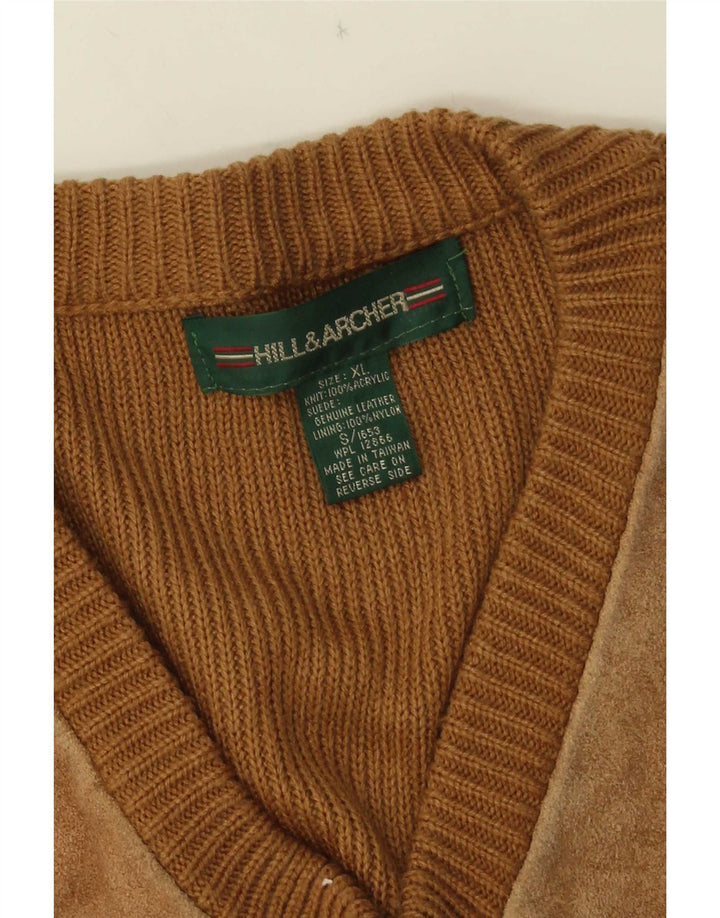 Męski zamszowy sweter z dekoltem w kształcie litery V, XL, beżowy, akrylowy