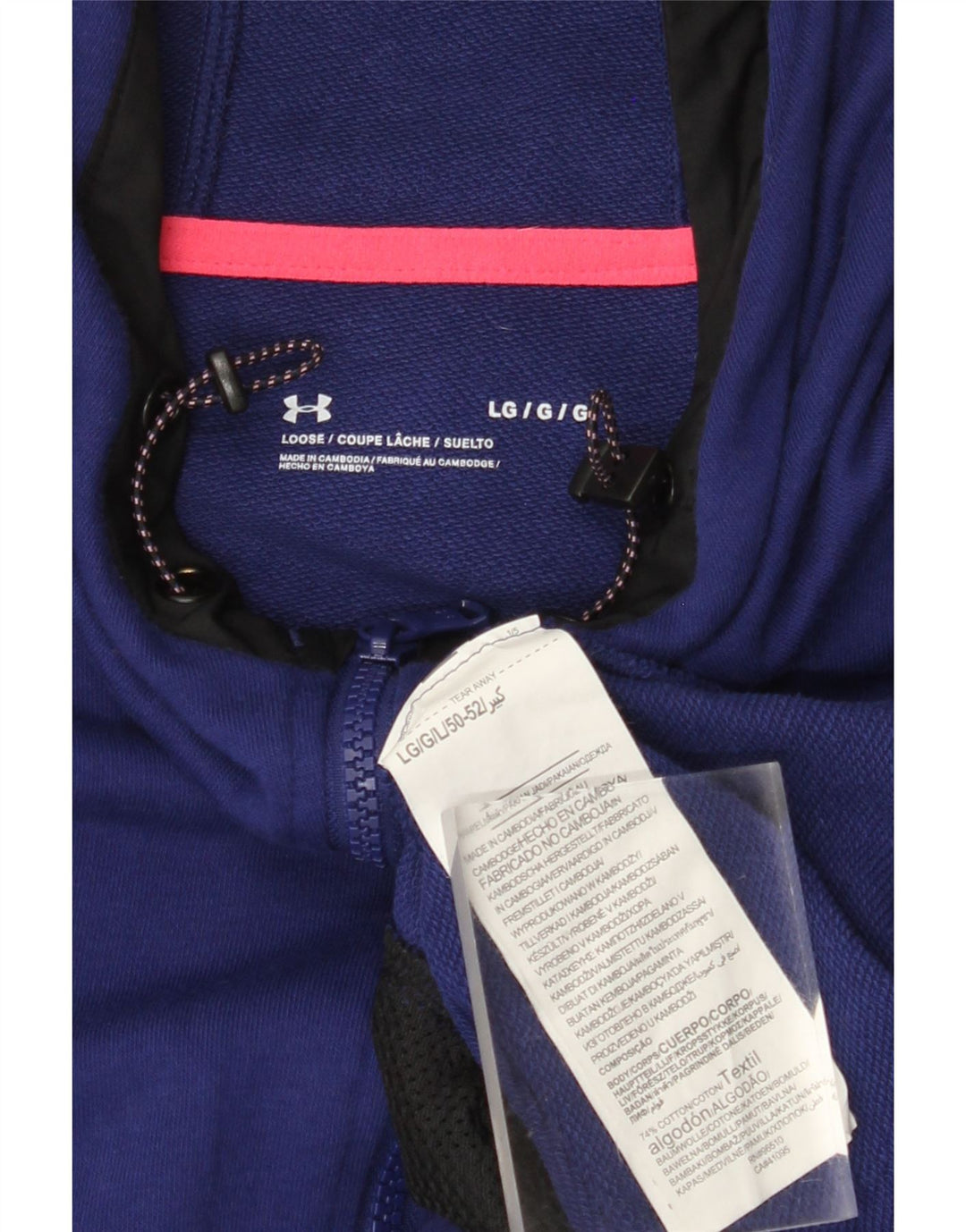 UNDER ARMOUR Męski sweter z kapturem i zamkiem błyskawicznym, duży, fioletowy, bawełniany w bloki kolorów