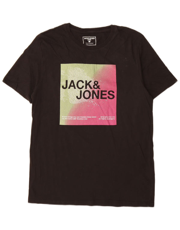 Jack & Jones Mens Graphic T-Shirt Top XL Black Cotton