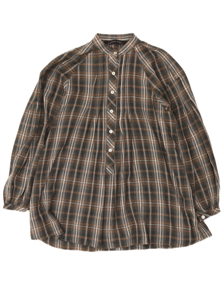 Damska koszula pulowerowa o długim kroju i luźnym kroju Zara UK 14, średnia szara kratka