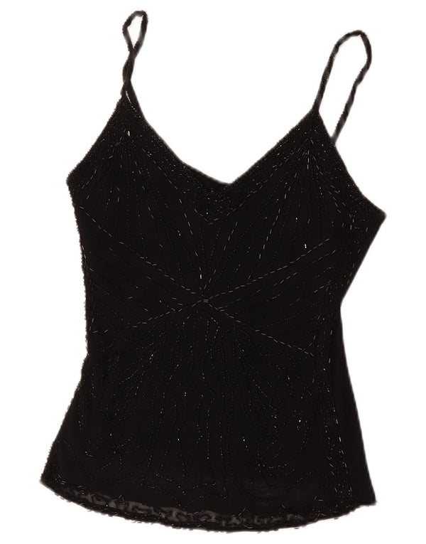 Vintage damski top na ramiączkach UK 8 Small Black wiskoza