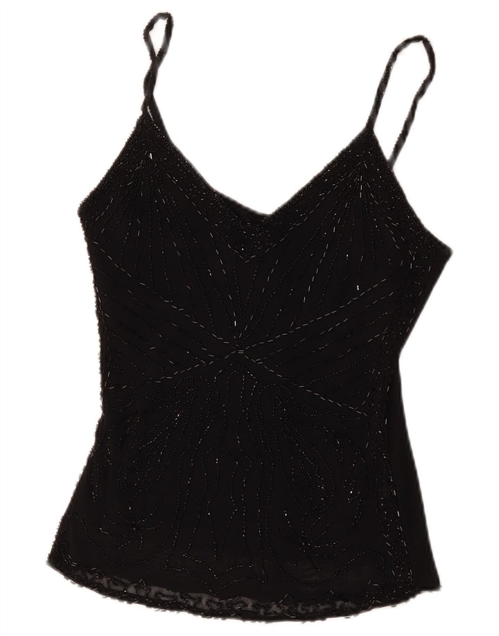 Vintage damski top na ramiączkach UK 8 Small Black wiskoza