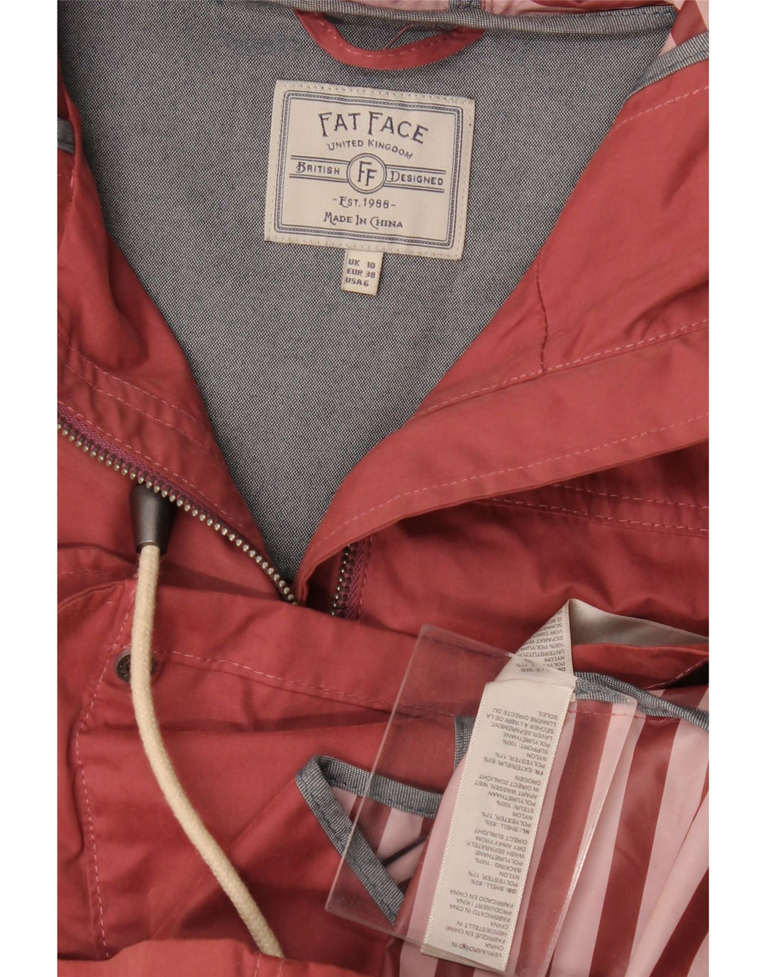 Damska kurtka parka Fat Face z kapturem, oversize UK 10, mała, czerwona, poliester