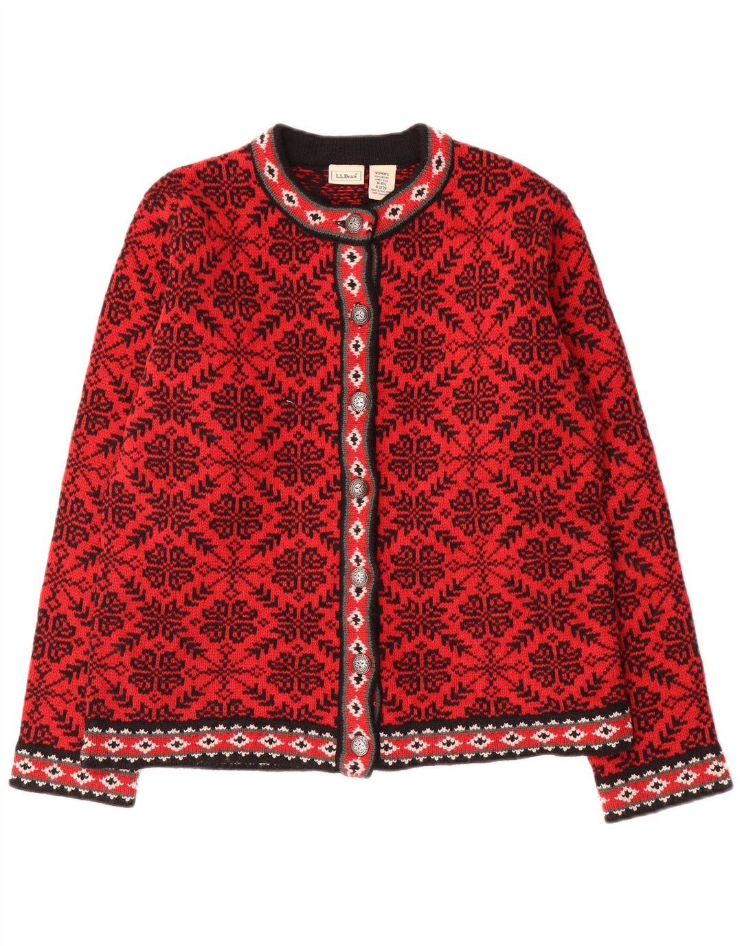 Sweter damski L.L.Bean UK 14 Średni czerwony Fair Isle Wool