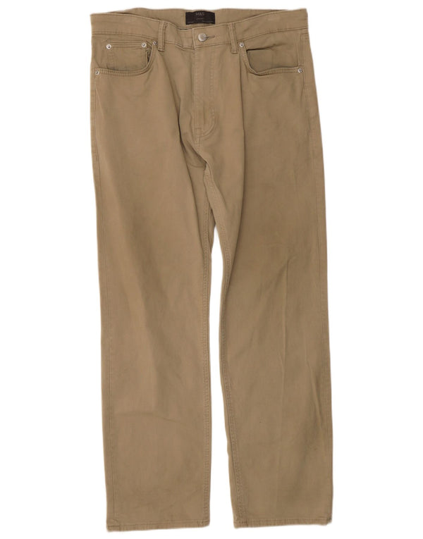 Marks & Spencer Męskie proste spodnie codzienne W34 L29, bawełna khaki