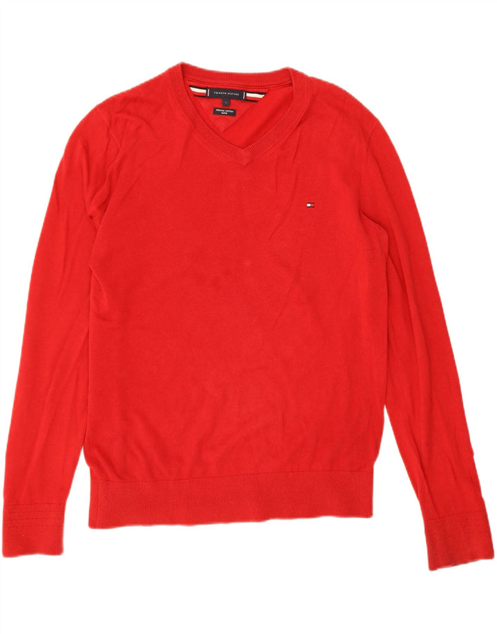 Męski sweter Tommy Hilfiger z dekoltem w kształcie litery V, mały, czerwony