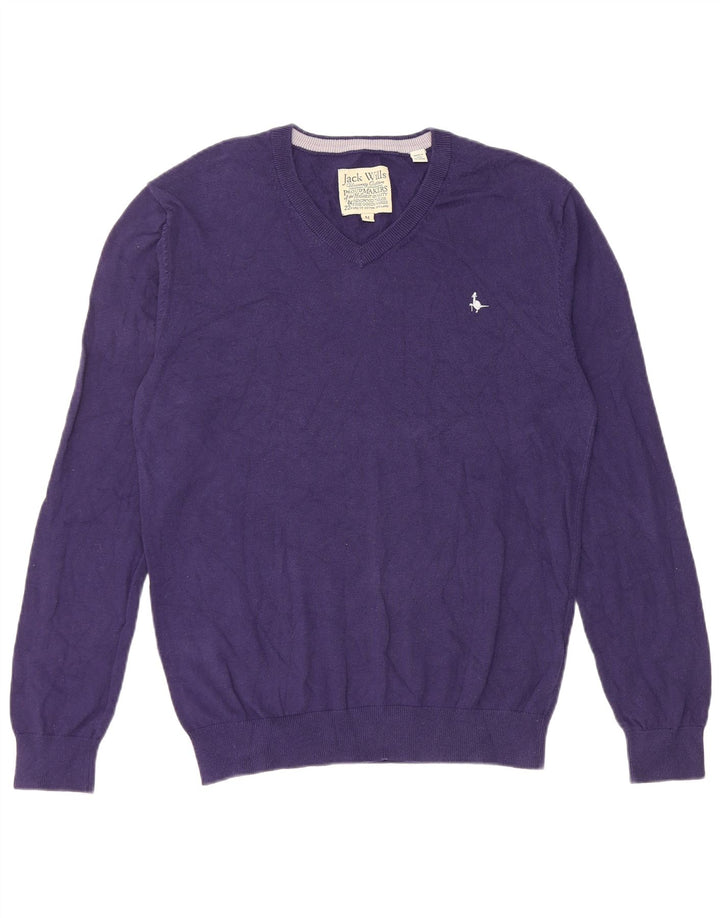 Jack Wills Męski sweter z dekoltem w kształcie litery V, średniofioletowy, bawełniany