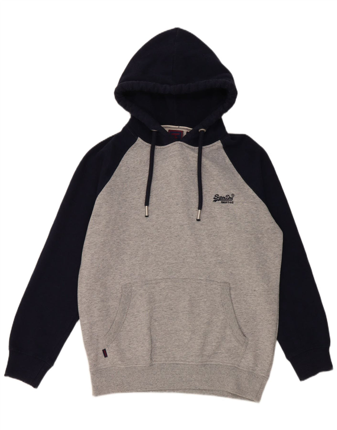 Męski sweter z kapturem Superdry, duży, szary, bawełniany z blokami kolorów