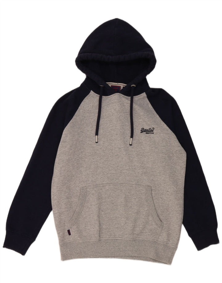 Męski sweter z kapturem Superdry, duży, szary, bawełniany z blokami kolorów