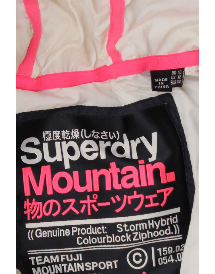 Damska wyściełana kurtka z kapturem Superdry UK 16, duża, granatowa, z blokami kolorów