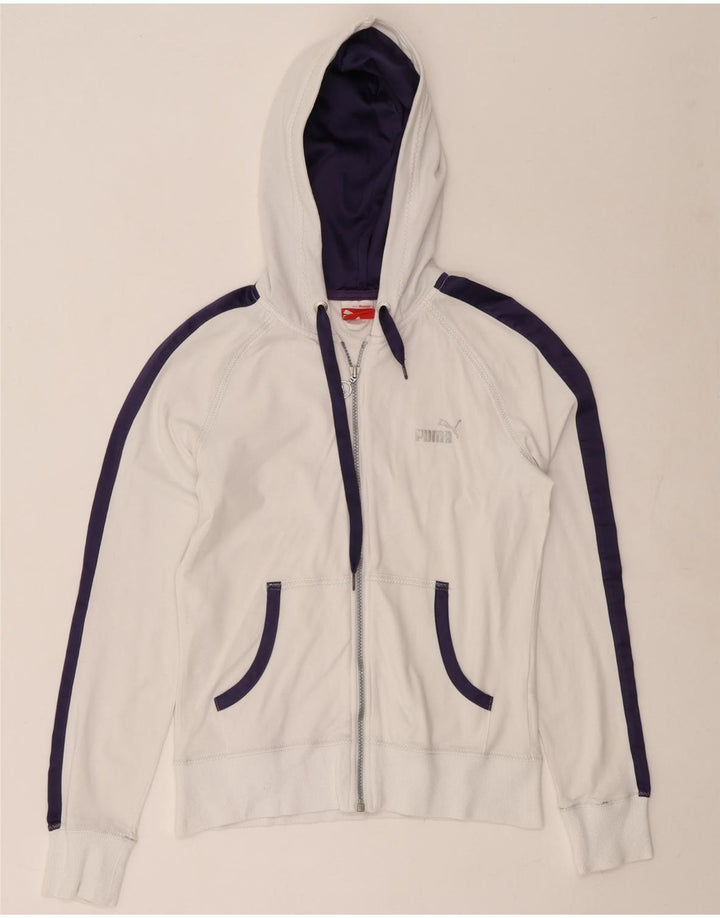 Damski sweter Puma z kapturem i zamkiem UK 12, średni biały, blok kolorów