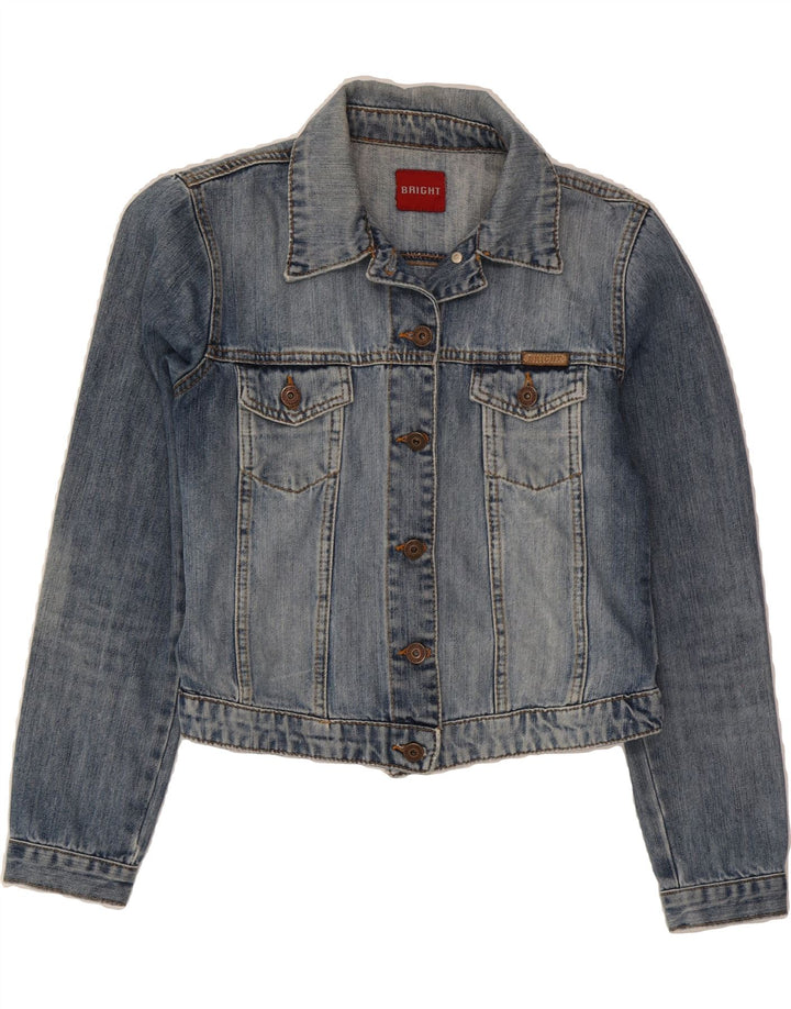 VINTAGE Girls Crop Denim Jacket 10-11 Years Medium Blue Cotton Vintage Vintage and Second-Hand Vintage from Messina Hembry 