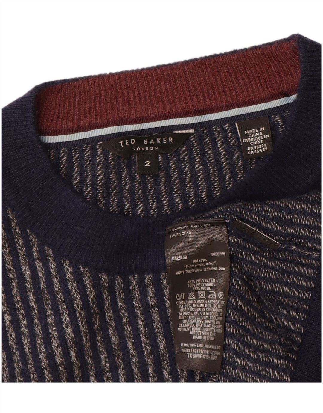 Męski sweter Ted Baker z okrągłym dekoltem, rozmiar 2, w małe granatowe paski