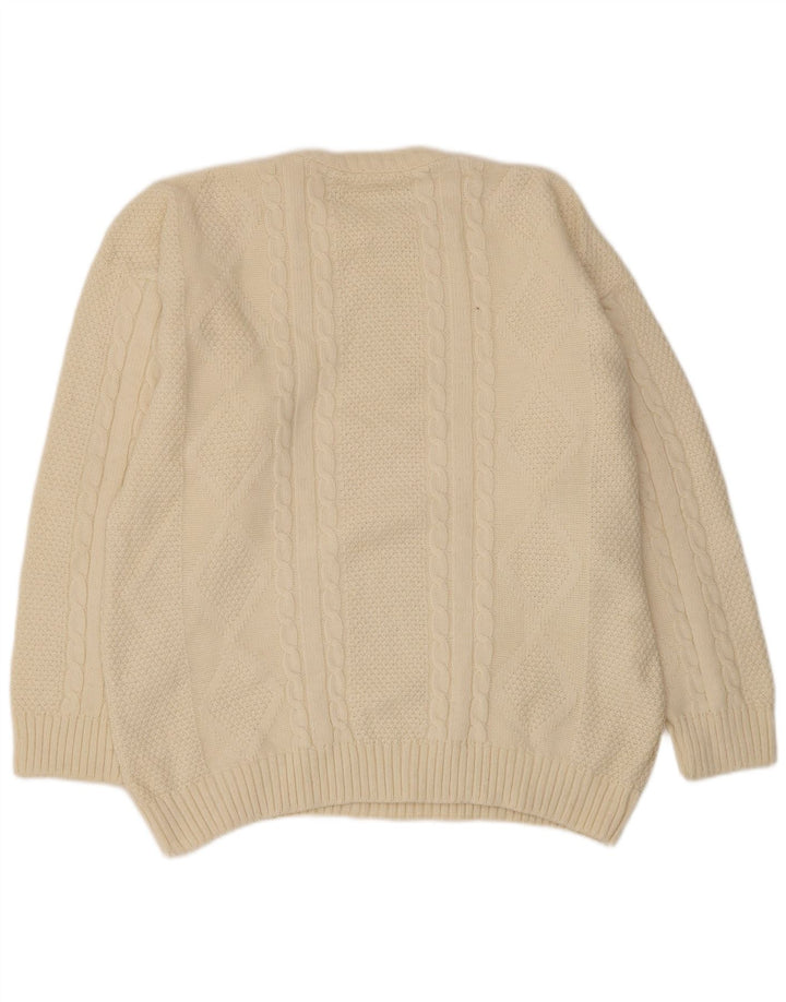 Vintage męski sweter z wycięciem pod szyją, duży, beżowy