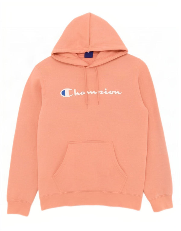 Champion Womens Graphic Hoodie Jumper UK 14 Medium Pink Cotton