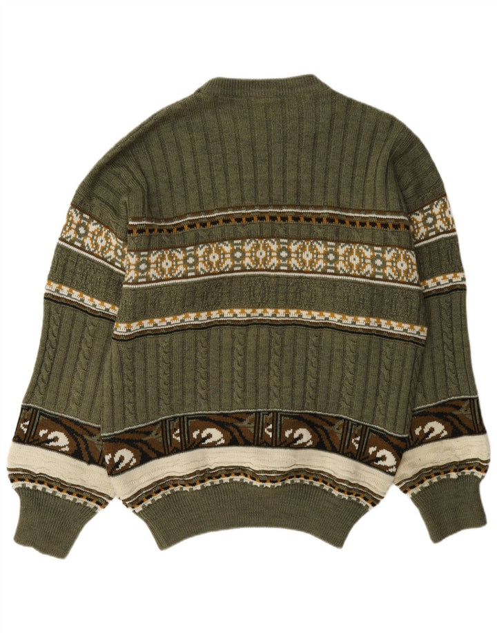 Vintage męski sweter z okrągłym dekoltem, średnio zielony Fair Isle